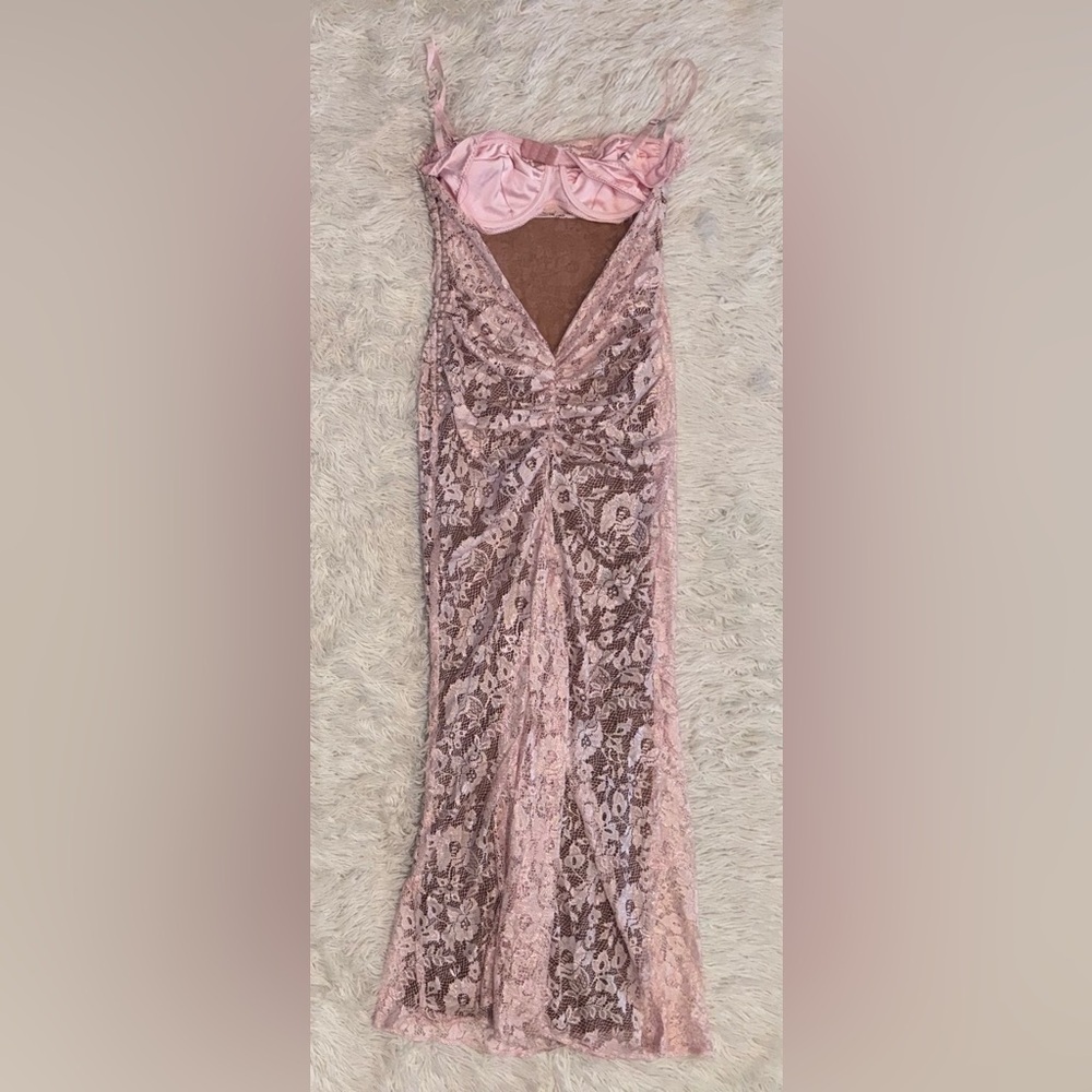 NWOT HOUSE OF CB Azzurra Rose Pink Lace Godet Gown Sz S - Picture 8 of 11